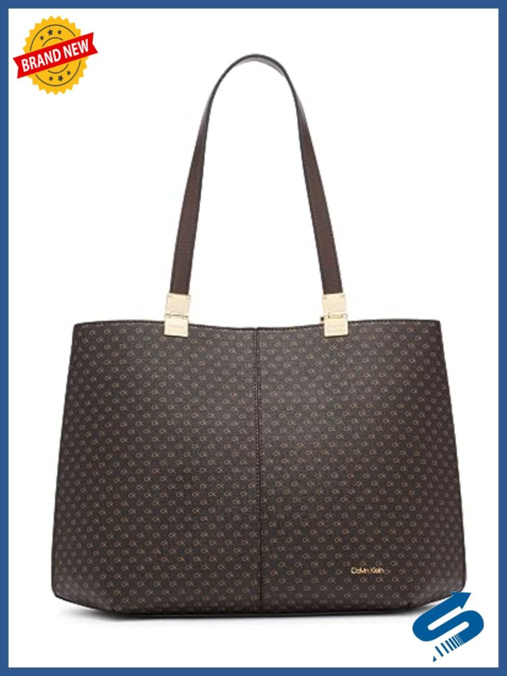 Vegan Leather Tote Bag with Monogram, 3 Pockets, Magnetic Closure